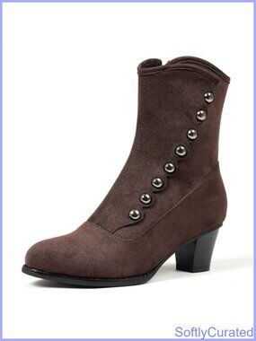 Victorian Ankle Boots Chunky Heel Round Toe Side Zipper Button Cosplay Costume